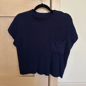 Navy Blue Knit Short Sleeve Sweater